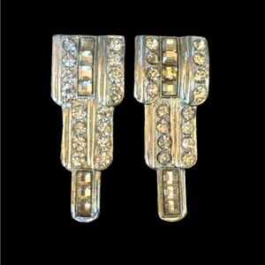 Antique Vintage Art Deco Rhinstone Shoe Clips Rhodium WMCA